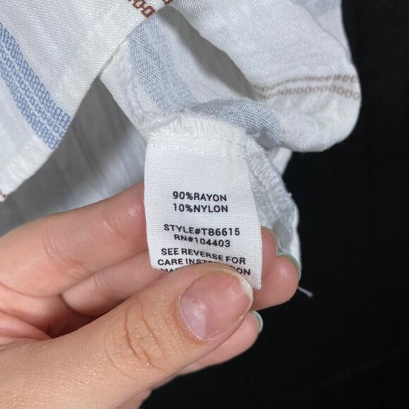 Mine Womens Blouse White Striped Sleeveless V Neck Tank Button Back Large - Picture 5 of 10